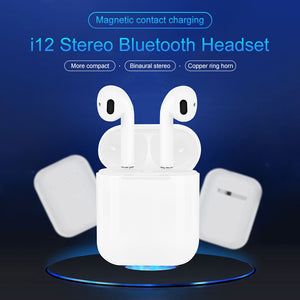 Casti Bluetooth Wireless i12 TWS Impermeabil, control tactil, sunet 3D - MICRO IMAGE