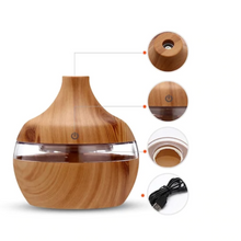 Încarcă imaginea în vizualizatorul Galerie, Difuzor aromaterapie cu efect umidificator UPH, alimentare USB, 300 ml, culoare Lemn
